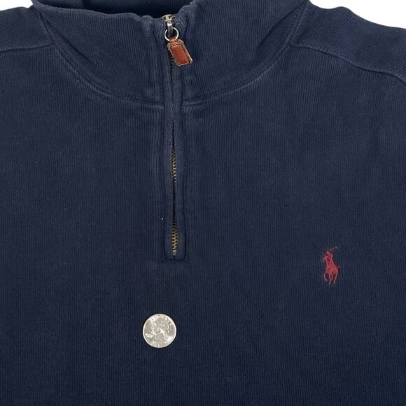Polo Ralph Lauren Mens XL Quarter Zip Sweater Mock Neck Pullover Navy Red - Picture 4 of 8